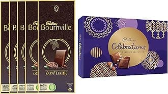 Cadbury Celebrations Chocolate Gift Pack - Assorted, Premium, 281 g & Bournville Rich Cocoa Dark Chocolate Bar, 80 gm (Pack of 5)