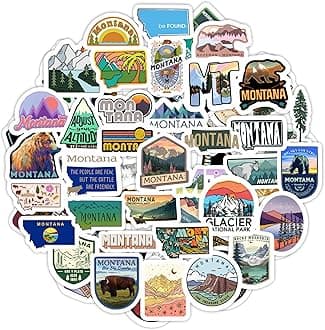 BulbaCraft 100Pcs Montana Stickers for Water Bottle and Laptop - Montana Party Favors & Decorations, Waterproof Vinyl Decals, State Pride and Icon Stickers