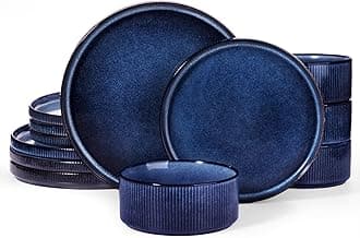 Famiware Star Dinnerware Sets, Plates and Bowls Set For 4, 12 Piece Dish Set, Nebulas Blue