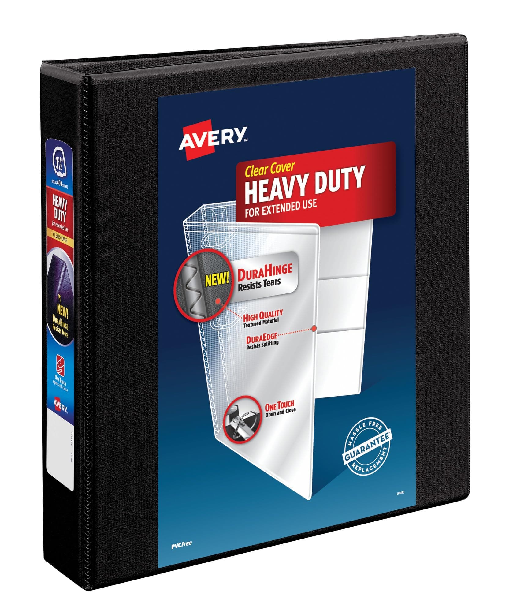 Avery Heavy-Duty 1.5 Inch Binders 3 Ring, View Binder, 1.5 Inch EZD Ring, Black, Sturdy (79695)
