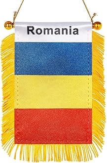 3 X 5 Inch Romania Flag Romanian Window Hanging Flag Small Mini Car Flags Banners Rearview Mirror Decoration With Suction Cup Golden Fringy Banner