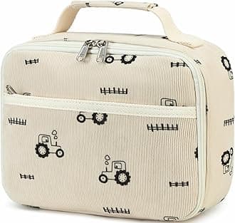 Lunch Box Kids Boys Girls Insulated Lunch Cooler Bag Reusable Lunch Tote Kit for School Travel (Beige Vehicle)