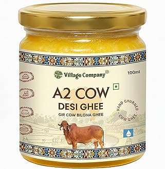 A2 Cow Desi Ghee 100ML | Gir Ghee Vedic Bilona Method | Organic Pure Natural | Two Way Curd Churned - Best Farm Fresh Grass Fed Cattle Milk | India Lab Certified | Glass Jar 100 ML