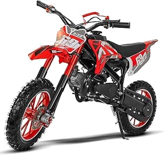 49CC Kids Dirt Bike, 2-Stroke Gas Powered Off Road Dirt Bike for Kids, Front Fork Suspension Rear Shock Absorption, Dual Front & Rear Brakes, Max Speed 28 MPH