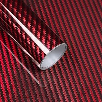 Lypumso Carbon Fiber Vinyl Wrap, High Gloss Car Wrap Vinyl Roll with Air Release Technology, Self Adhesive Vehicle Interior Exterior Decoration Automotive DIY Decal Sticker Film (Red, 1ft x 10ft)