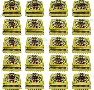 Square Design Single Kumkuma Holder Chimil Box - Plastic Golden Metallic Color(Pack of 20) - Decorative Art Design Tilak Daani, Sindoor for Women Return Gift, Diwali, Weddings, Pooja