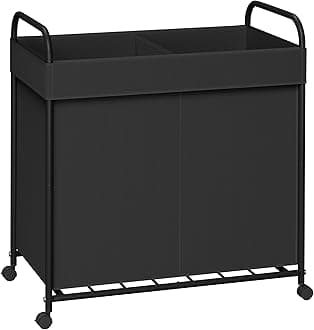 Laundry Basket with Wheels, 2-Section Rolling Laundry Hamper, Laundry Sorter with Removable Liner, Steel Frame with Handle, 95L, 23.6 x 13 x 25.2 Inches, Black, LHC120B01