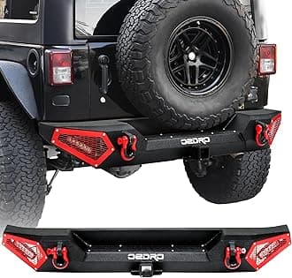 OEDRO Jeep Rear Bumper Compatible with 2007-2018 Jeep Wrangler JK JKU Unlimited, Equipped with 2'' Hitch Receiver, Paintable Armor, 2 x 18W LED Lights & D-Rings for 2/4 Door Models, Black