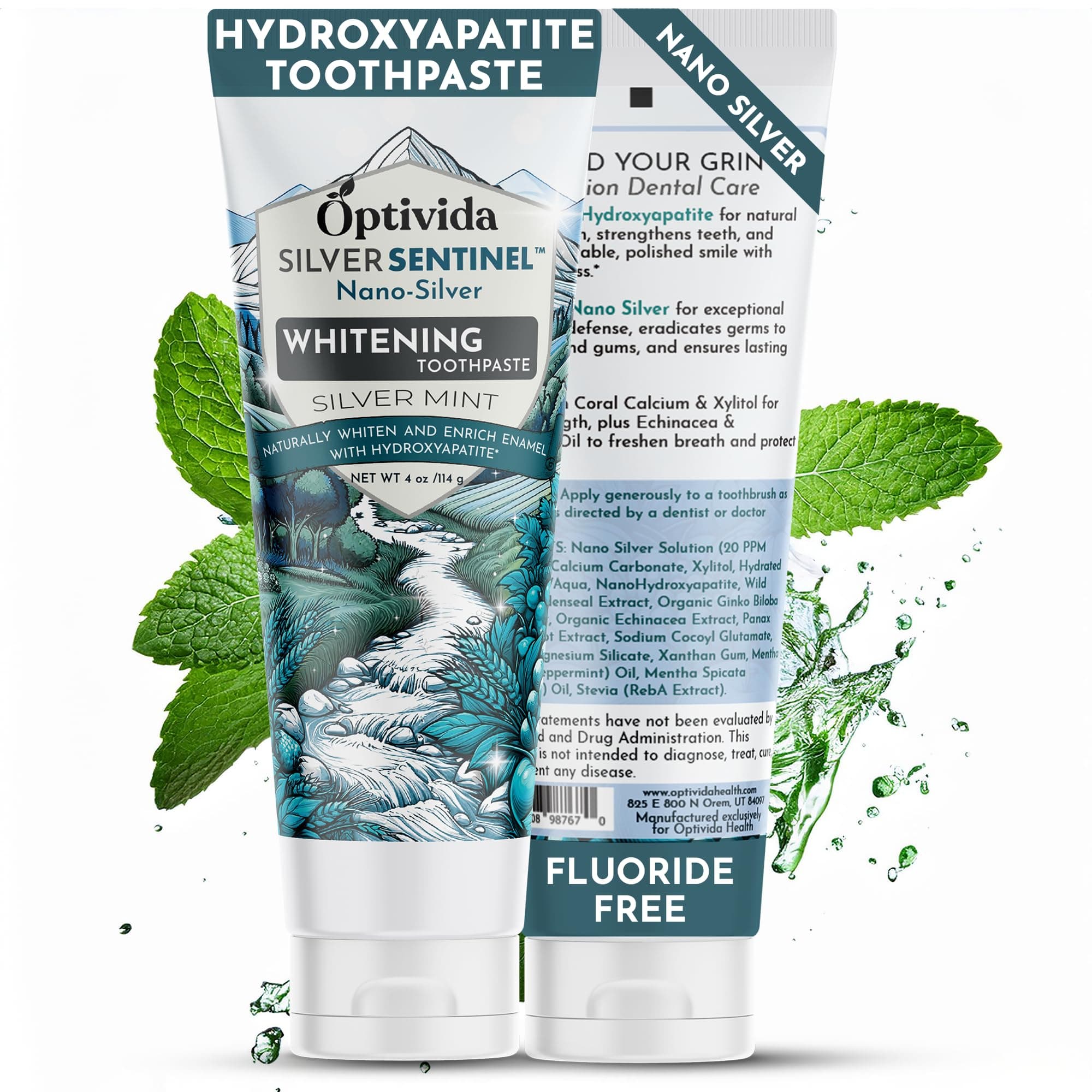 OPTIVIDA Nano Hydroxyapatite Toothpaste Fluoride Free - Remineralizing Toothpaste with Colloidal Silver & Xylitol - Enamel Repair + Sensitivity Relief - Non Toxic - SLS Free for Adults & Kids - 4oz