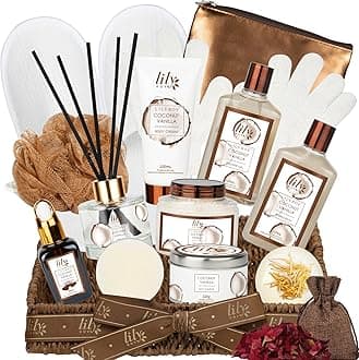 Mother's Day Gift Basket for Mom, Spa Gift Basket for Women, Gifts for Women, Coconut Vanilla Mothers Day Gift Basket for Mom, Bath and Body Gift Baskets for Women, Gift Set for Fathers Day, Birthday