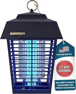Flowtron Electric Bug Zapper 1/2 Acre Outdoor Insect Control with Dual Lure Method, 15W UV Light & Octenol Attractant for Fly & Mosquito, 5600V Kill Grid, Made in USA, UL Certified