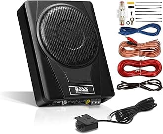 BOSS Audio Systems BASS8K 8 Inch Powered Car Subwoofer and Amplifier Wiring Kit Package - 800 Watts Max Power, Under Seat, Low Profile, 8 Gauge Wiring Kit, for Truck Boxes and Enclosures