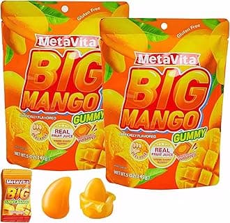- (2 Pack 10oz) MetaVita - Big Mango Gummy Candy – Individually Wrapped Peelable Mango Gummies candy with Real Puree – Chewy, Gluten-Free-Total 282g