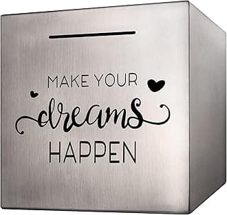 Piggy Bank Made of Stainless Steel, Piggy Banks for Adults Coin Bank,Can Only Save The Piggy Bank That Cannot be Taken Out (7.8"X7.8"X7.8")