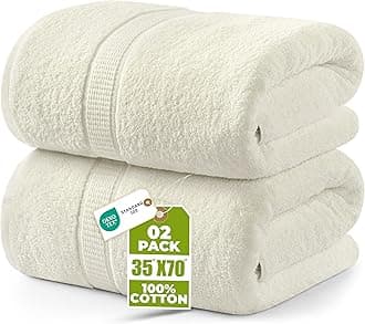 Utopia Towels Luxurious Jumbo Bath Sheet 2 Piece, 600 GSM, 35 by 70 Inches, 100% Ring Spun Cotton, Highly Absorbent and Quick Dry Extra Large Bath Towel, Super SoftTowel, Ivory