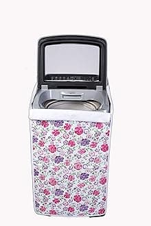 Washing Machine Cover Suitable for Top Load Samsung Back Panel 6 Kg, 6.5 Kg, 7 Kg, 7.5 Kg, 8 Kg (55cmsX55cmsX92cms, White & Pink Flower)