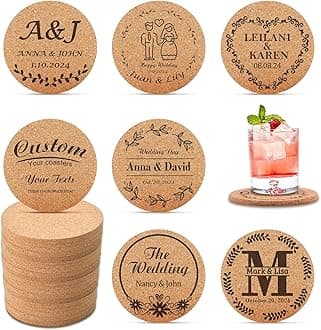 Personalized Cork Coasters Bulk Wedding Favors for Guests Engraved Custom Coasters for Drinks Non-Slip Heat-Resistant Business Promotional Items (Design 5)