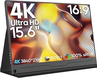4K Portable Monitor 15.6" 3840x2160 UHD USB-C HDMI Laptop Monitor, 100% Adobe RGB IPS Computer Gaming Display HDR Travel Screen w/Speakers for Laptop Xbox PS5 Switch PC Phone