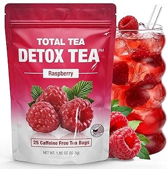 - Total Tea SIimming Detox Tea Caffeine Free - 25 Day Detox - Herbal Tea with Chamomile, Hibiscus Tea & Ginger Root for Colon Cleanse – Natural Raspberry Fruit Tea