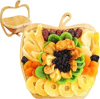 Anna and Sarah Large Size Dried Fruit Gift Basket, Healthy Gourmet Fruit Box, Holiday Food Tray, Medjool Dates, Apricot, Prunes, Mango, Pineapple, Kiwi, Pear and Raisin, Birthday, Mom, Dad, in Bamboo Basket