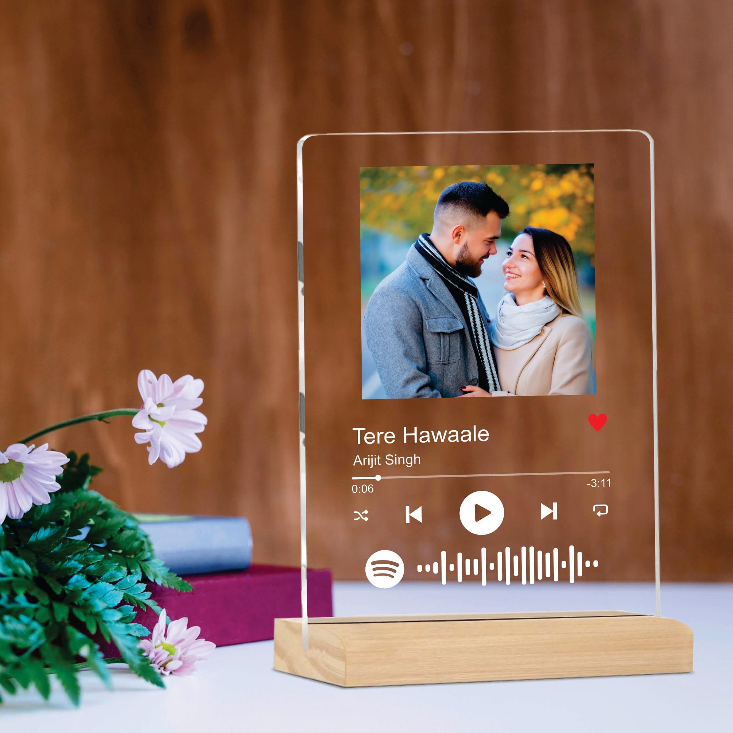 Customized Photo & Spotify Plaque,Personalized Tabletop Rectangular Photo Frame With Wooden Stand,Spotify Frame,Gift,Birthday,Anniversary,Gift For Brother & Sister(6 * 9 Inches,Transparent)