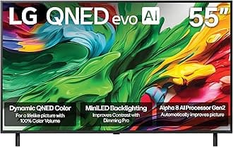 55-Inch Class QNED evo AI QNED85A Series Mini LED 4K Smart TV w/AI Picture, AI Sound, HDR10, AI Super Upscaling 4K, Filmmaker Mode, Wow Orchestra, Alexa Built-in (55QNED85AUA, 2025)