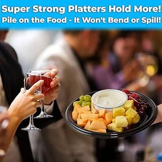 Avant Grub Heavy Duty, Recyclable 12 in. Serving Tray and Lid 3pk. Large, Black Plastic Party Platters with Clear Lids Dishware Plate, Elegant Round Banquet or Catering Trays for