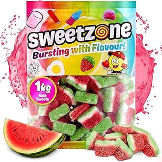 Fizzy Watermelon Slices - Fizzy Chewy Sweets, Bulk Gummy Watermelon Flavoured Candy, 1kg Sweet Bag - Classic Retro Pick and Mix Candy for All Ages & Sweet Enthusiasts, Perfect for Snack Time