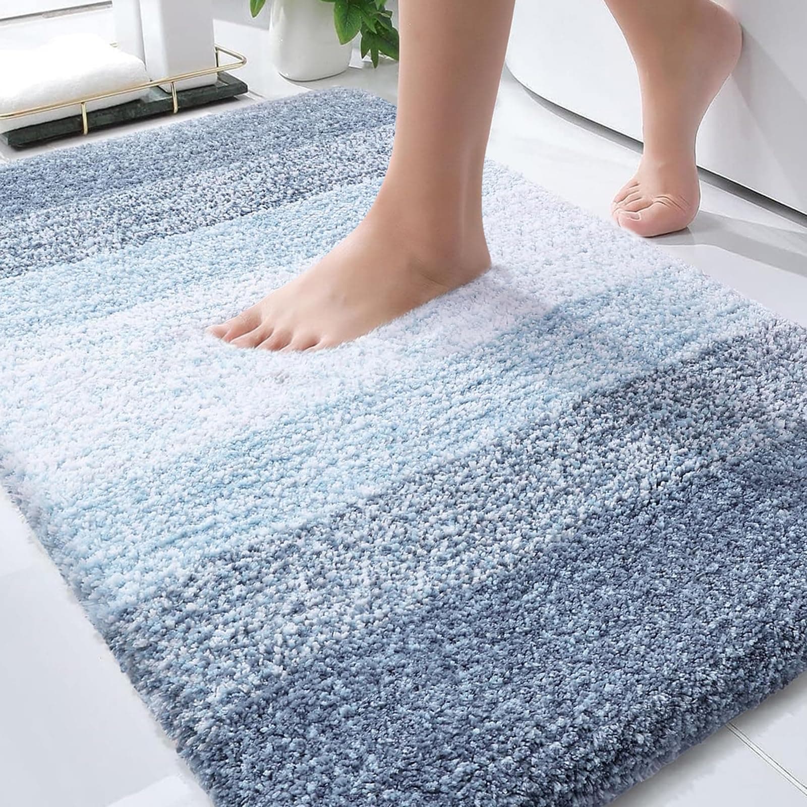 Bathroom Rug Mat 30x20, Extra Soft and Absorbent Microfiber Bath Rugs, Non-Slip Plush Shaggy Bath Carpet, Machine Wash Dry, Bath Mats for Bathroom Floor, Tub and Shower, Blue