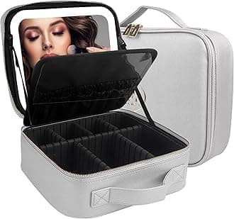 MOMIRA Mirrored Makeup Box, Cosmetic Storage Box, Cosmetics Box, Makeup Case with Adjustable Dividers, 3-Color Adjustable LED Light, Makeup Brush Case Included, Hand-held, Large Capacity, Freestanding