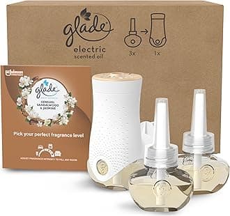 – Plug in Air Freshener Holder and Refill, Electric Scented Oil Room Air Freshener, Sandalwood & Jasmine, 1 Holder and 3 Refills (3 x 20ml)