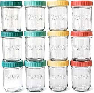 MASON BOTTLE - Glass Mason Jars for Breast Milk Storage - Wide easy to clean design, dishwasher and Freezer safe (8 oz Jars (Set of 12))
