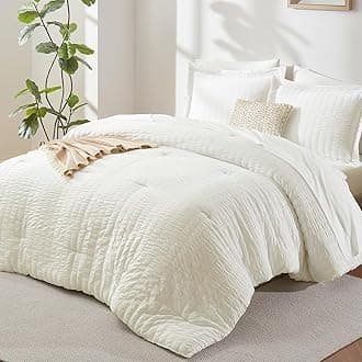 CozyLux Full Size Comforter Sets with Sheets Seersucker 7 Pieces Ivory Bed in a Bag Textured Luxury Soft Bedding Set with Down Alternative Comforter, Sheets, Pillowcases & Shams for All Seasons