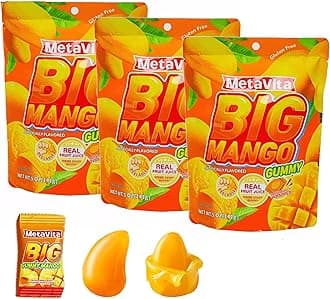 (3 Packs 1LB) MetaVita - Big Peelable Mango Gummy Candy –Individually Wrapped with Real Puree – Chewy Mango Peeling Candy, Gluten-Free