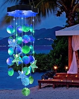 Toodour Solar Wind Chimes for Outside, Shells Light Gifts for Mom Grandma Women Wife Girls, Waterproof Solar Outdoor Decorative Mobile Light for Holiday Garden Porch Yard Outdoor Decor (Blue & Green)