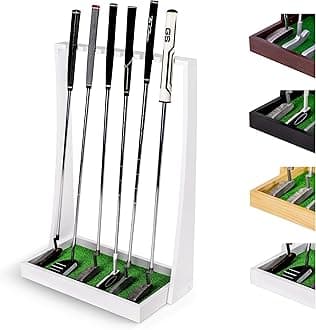 GoSports Premium Wooden Golf Putter Stand - Indoor Display Rack - Holds 6 Clubs - White
