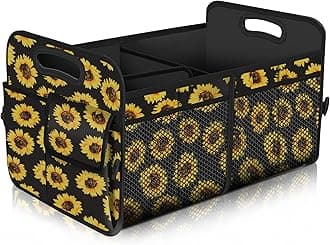 FemuarCar Trunk Organizer,Car Storage Organizer with 72L Large Capacity Waterproof Collapsible and 11 Pockets,Trunk Organizer for Car Suv/Jeep/Sedan, Large Size, Sunflower