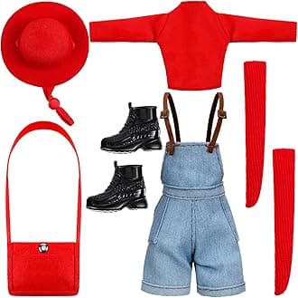 Geyoga Doll Clothes 12 Inch Doll Accessories Casual Wear Clothes Outfits with Shoes Socks Hat Bag Top Jumpsuit Set Gift(Red)