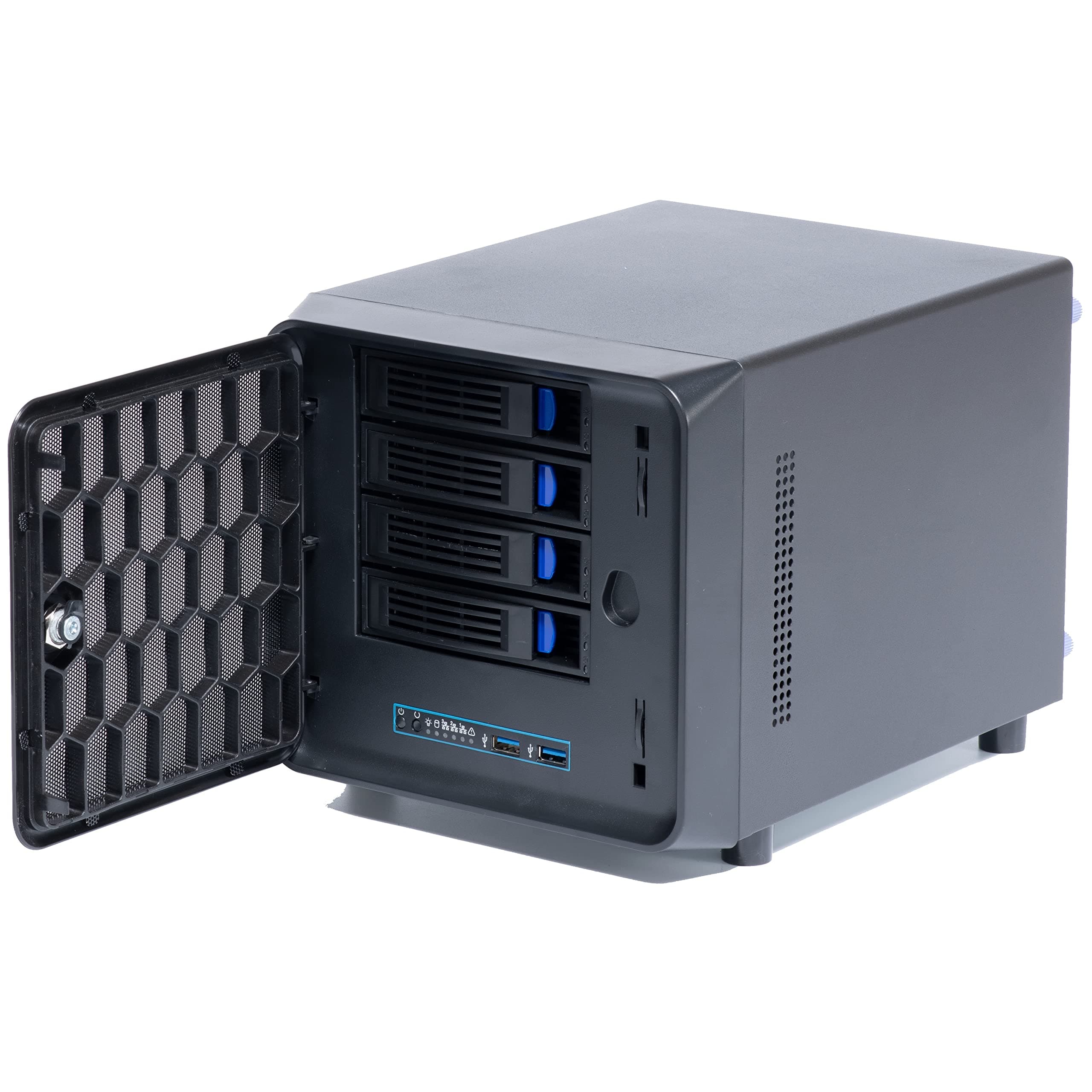 4 + 1 Bay DIY NAS Case, 4 x 2.5″ / 3.5″ Tray + 1 x 2.5″ Internal Bay. MB ITX. PSU Flex. Front USB 3.0 8cm Chassis Fan Hot Swap Backplane. Network Attached Storage Private Cloud Enclosure.