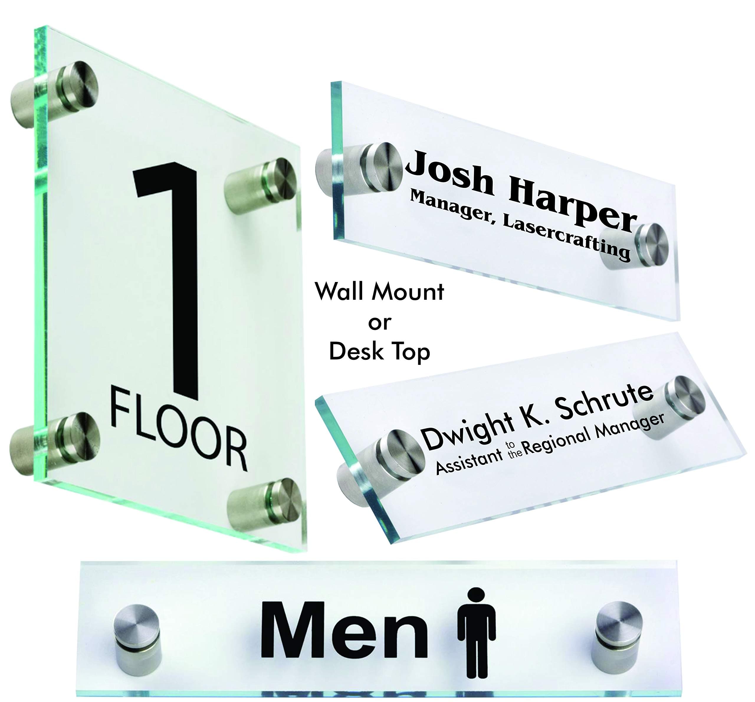 Name Plate/Standoff Office Wall Sign - Select Rounded or Square Top (2x8 Standoff)