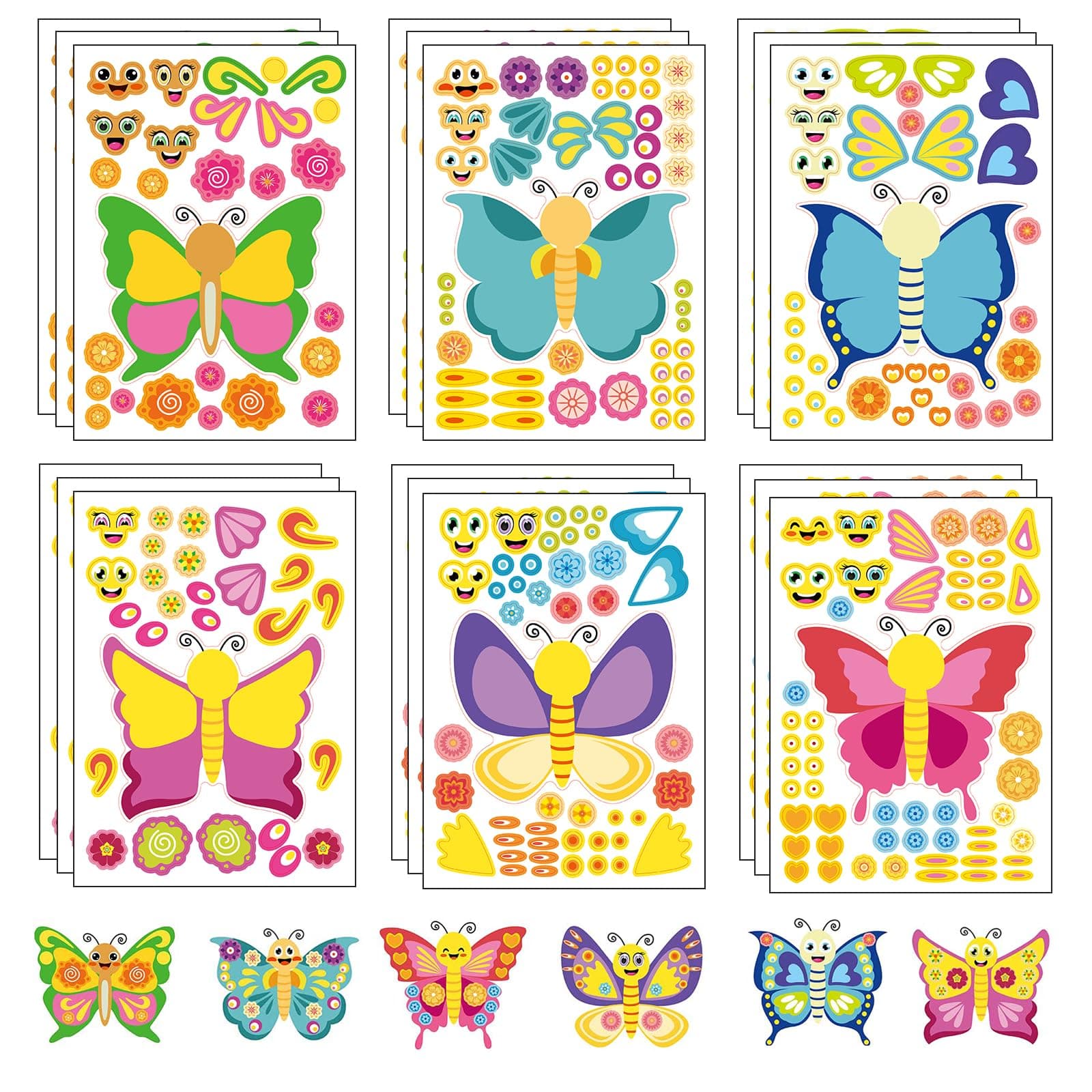 24 Sheets Butterfly Make a Face Sticker Sheets for Kids Todders Activities, Make Your Own Stickers for Kids Birthday Party Favor Supplies Craft