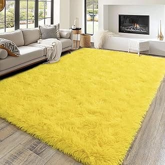 Dssimo Super Fluffy Area Rug for Bedroom, Modern Shag Yellow Area Rugs, Soft Plush Small Carpet for Kids,Girls Boys and Teens Decorations for Living Room Dorm Nursery Classroom, 5x7 Feet