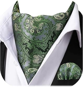 Mens Cravat and Pocket Square Set Red Paisley Cravat for Men Silk Ascot Tie and Handkerchief for Wedding Party Christmas