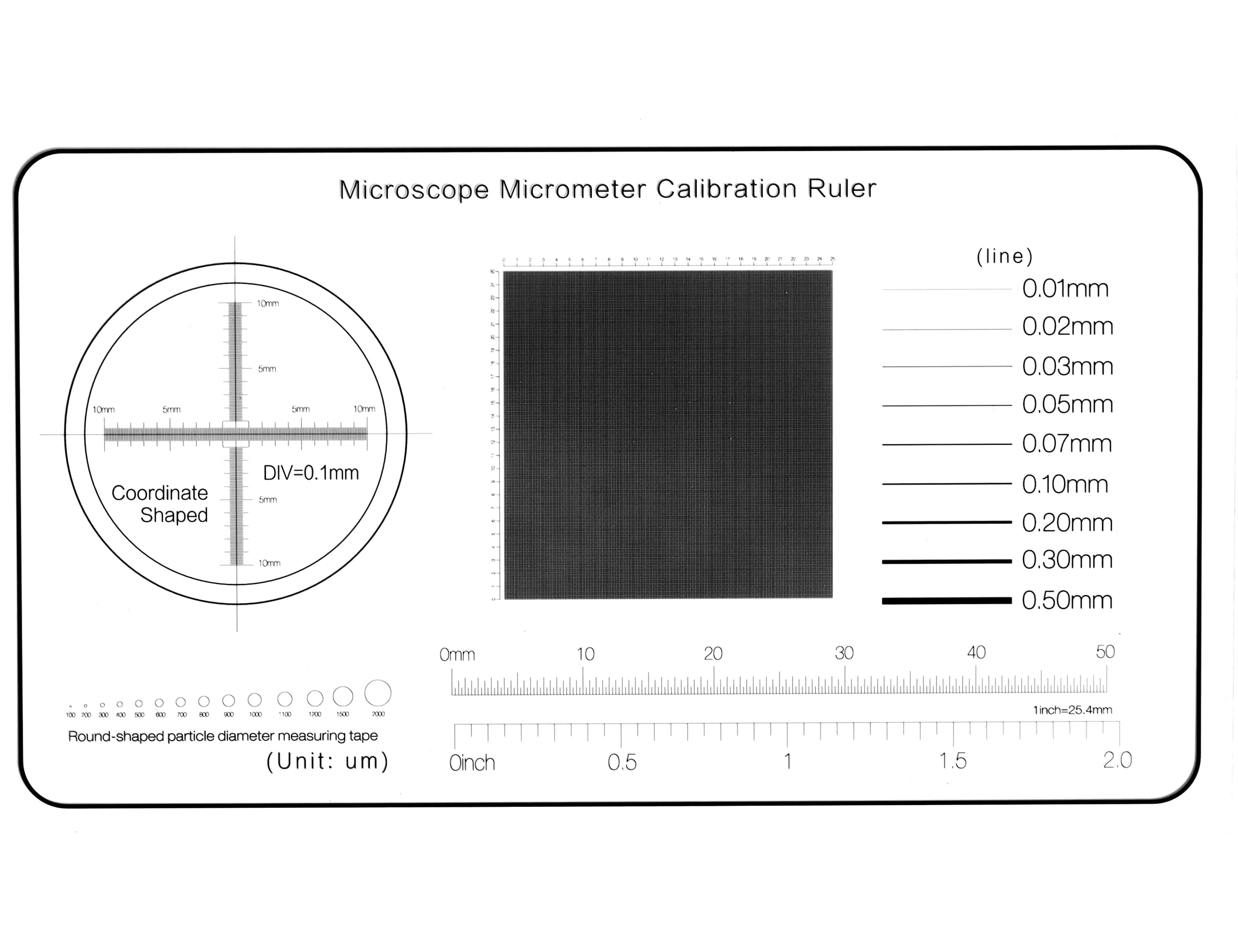 Multifunction Microscope Micrometer Calibration Ruler Slide，Microscope Reticle Micrometer/Microscope Calibration Grid/Microscope Camera Calibration Slide/Micrometer Ruler for Microscope