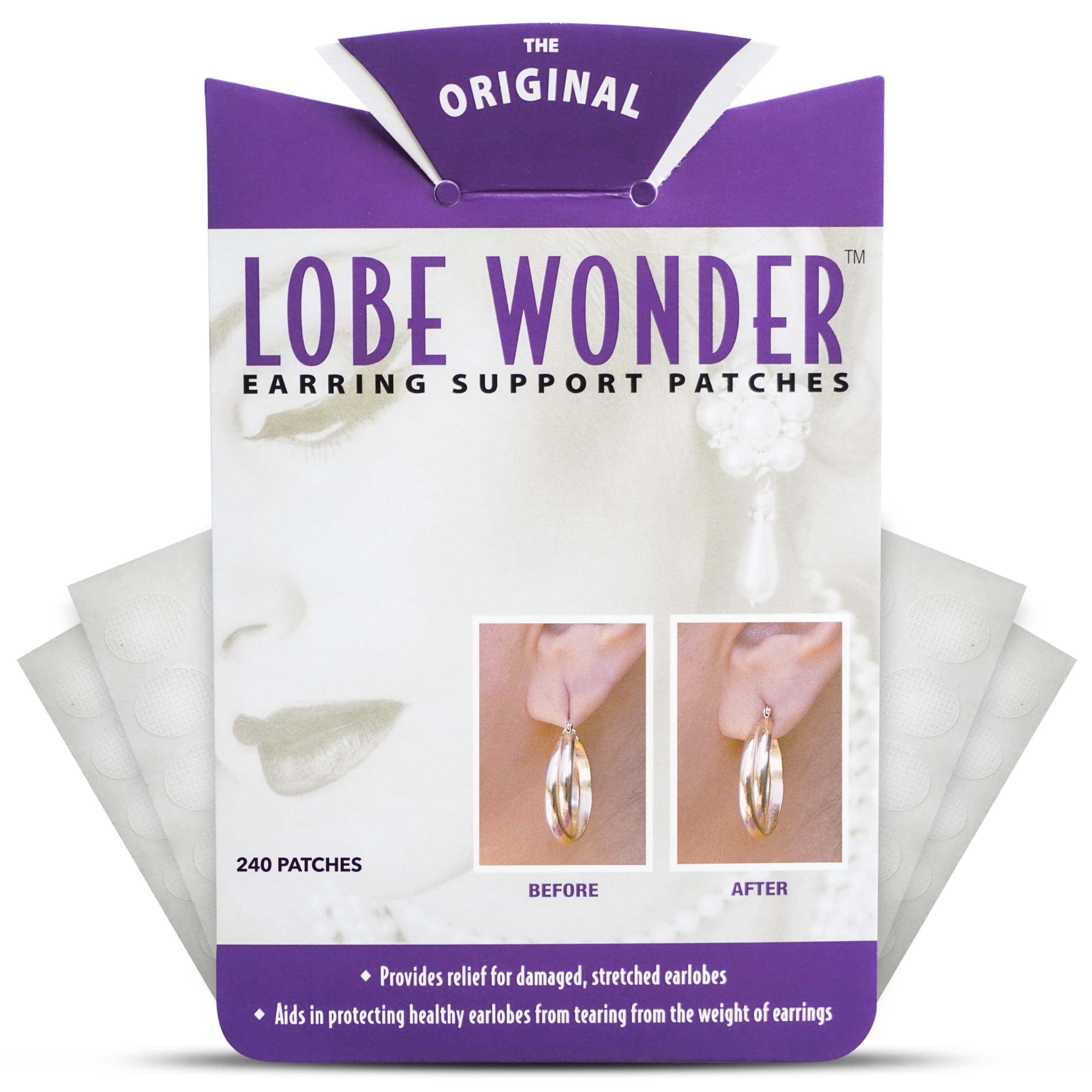 The Original Ear Lobe Support Patch for Pierced Ears - Eliminates The Look of Torn or Stretched Piercings - Protects Healthy Ear Lobes from Tearing - 240 Patches - Clear & Latex-Free