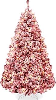 Best Choice Products Pre-Lit Red Christmas Tree, 9ft Artificial Flocked Full Fir Tree, Holiday Decoration w/ 900 Lights, 2,094 Branch Tips