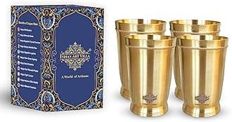 Pure Brass Matt Finish Glass/Tumbler with Brass Bottom, for Drinking Serving Water, Yoga & Ayurveda, Volume-250 ML, Set of 4