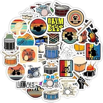 BulbaCraft Drum Stickers for Water Bottle and Laptop - Drum Party Supplies & Decorations, Waterproof Vinyl Decals, Music and Instrument Stickers, Gifts for Women & Men