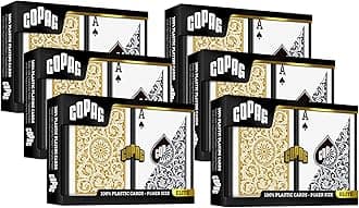 1546 Design 100% Plastic Playing Cards, Poker Size Black/Gold (Regular Index, 6 Sets)