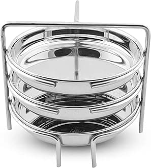BLLUEX Stainless Steel Dhokla Maker, Thatte Idli Maker, 3 Big Plates Set With Stand, Fits in all Cookers, Dhokla Stand With 16cm Plate | Thattu & Khaman Plates (Dhokla Maker 3 Plates With 3 Wires)